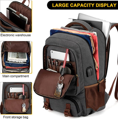 Anti-Diefstal Canvas Laptop- & Reisrugzak met USB-poort – Geschikt voor laptops tot 17,3"