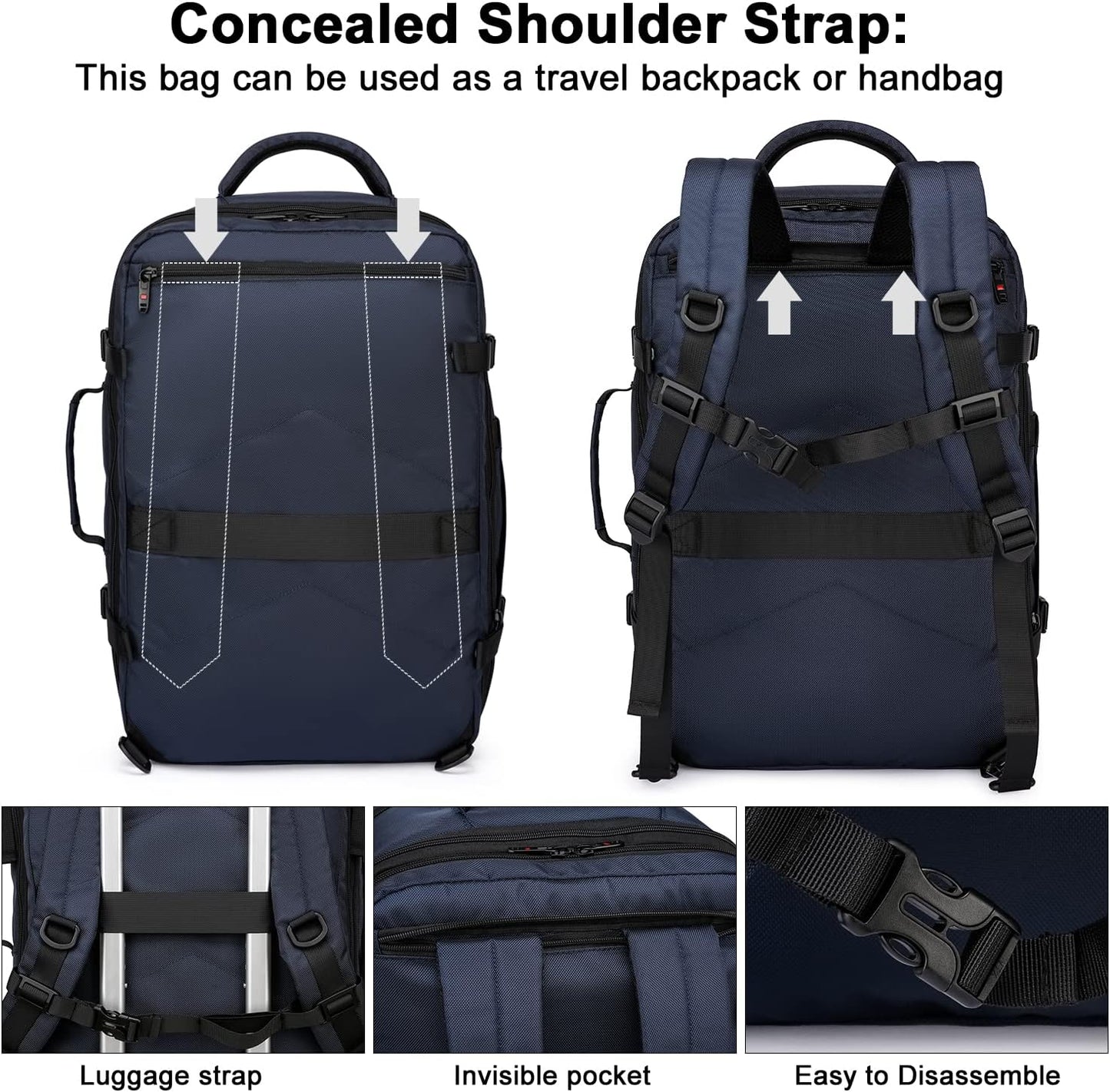 Uitbreidbare 45L–55L waterbestendige reiserugzak met 18" laptopvak