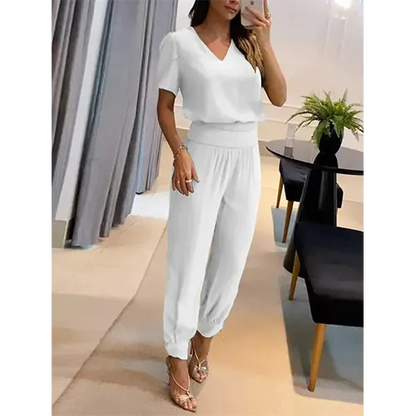 Trendy dames jumpsuit met korte mouwen en wijde pijpen - Alina