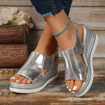 Stijlvolle dames orthopedische sandalen met sleehak en franjes – Tilda