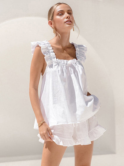 Tweedelige ruches pyjamaset voor de zomer – Nia