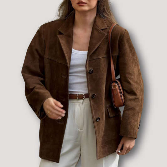 Oversized Suède Jas met Omgeslagen Kraag – Alina Herfsteditie