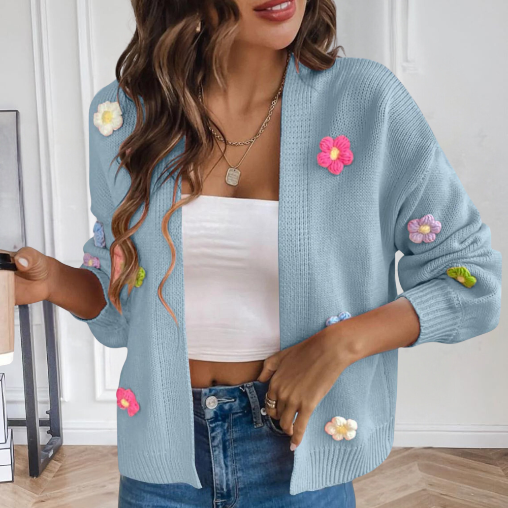 Gebreid Damesvest met 3D Bloemen – Maribel
