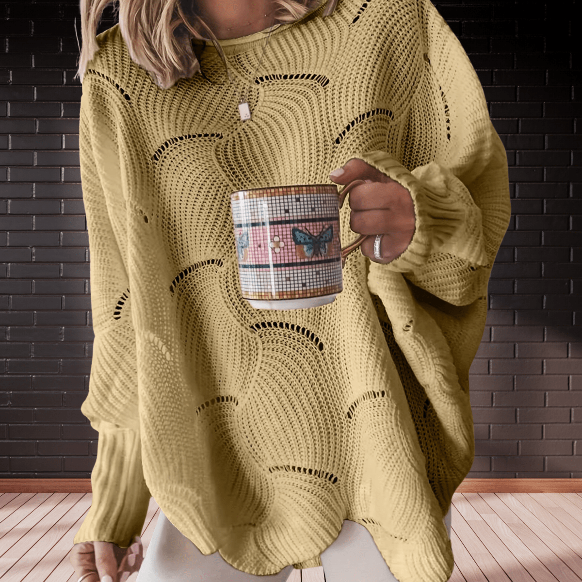 Dames herfsttrui van ribstof met asymmetrische zoom – Annelie