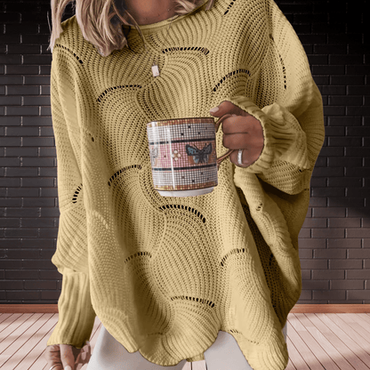 Dames herfsttrui van ribstof met asymmetrische zoom – Annelie