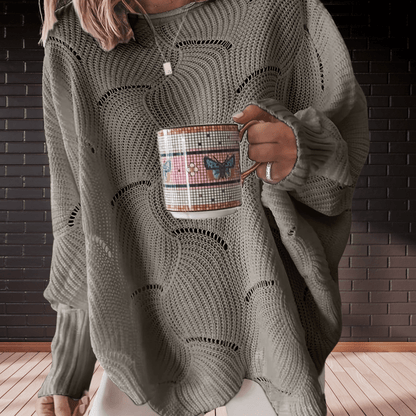 Dames herfsttrui van ribstof met asymmetrische zoom – Annelie