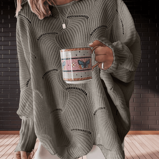 Dames herfsttrui van ribstof met asymmetrische zoom – Annelie