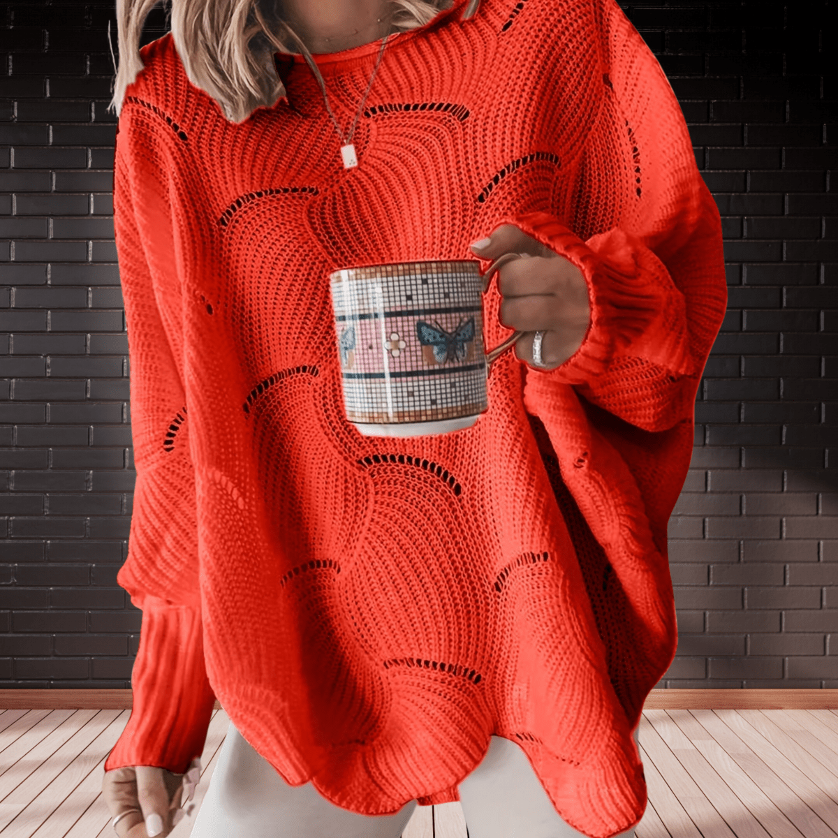 Dames herfsttrui van ribstof met asymmetrische zoom – Annelie