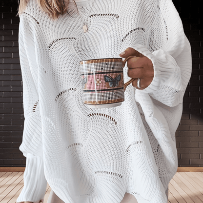 Dames herfsttrui van ribstof met asymmetrische zoom – Annelie