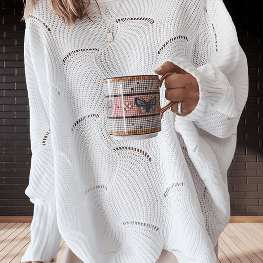 Dames herfsttrui van ribstof met asymmetrische zoom – Annelie