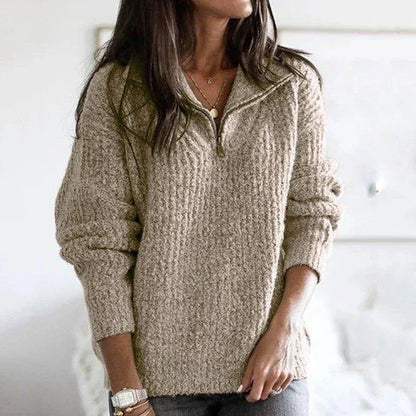 Dames Halfzip Trui met Structuur en Lange Mouwen - Noelle