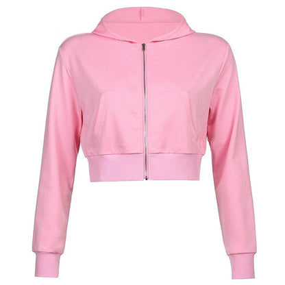 Trendy figuurlijke dames cropped zip-up hoodie met capuchon - Alina