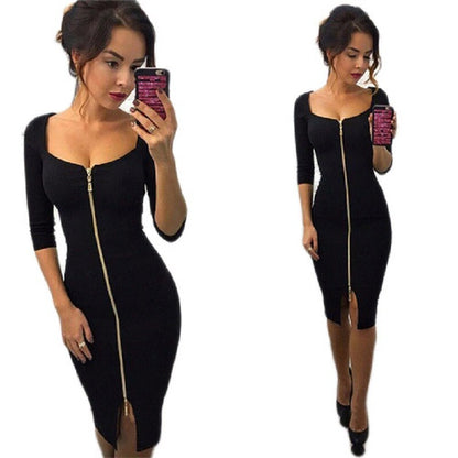 Herfst Bodycon Jurk met Rits – Clara