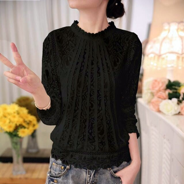Kanten Damesblouse met Lange Mouwen – Amira Herfstmagie