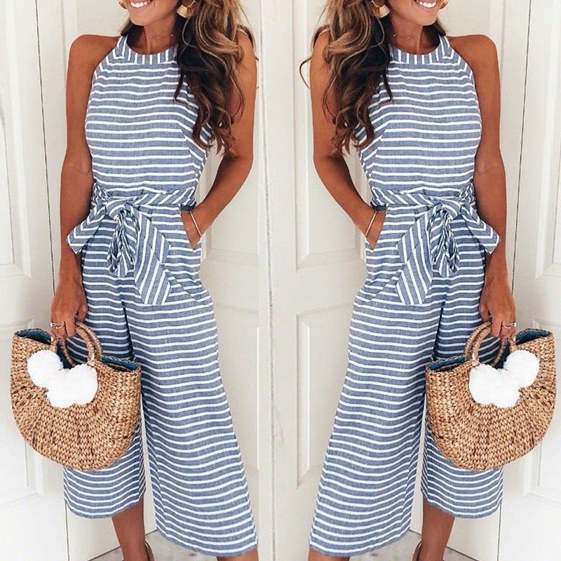 Luchtige & Stijlvolle Dames Jumpsuit met Tailleband en Strepen – Nayla