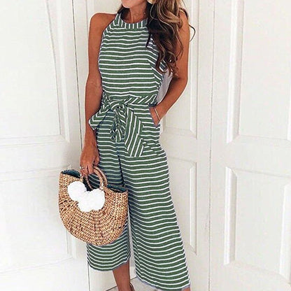 Gestreepte Dames Jumpsuit met Halternek – Vivienne