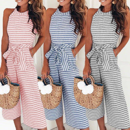 Gestreepte Dames Jumpsuit met Halternek – Vivienne