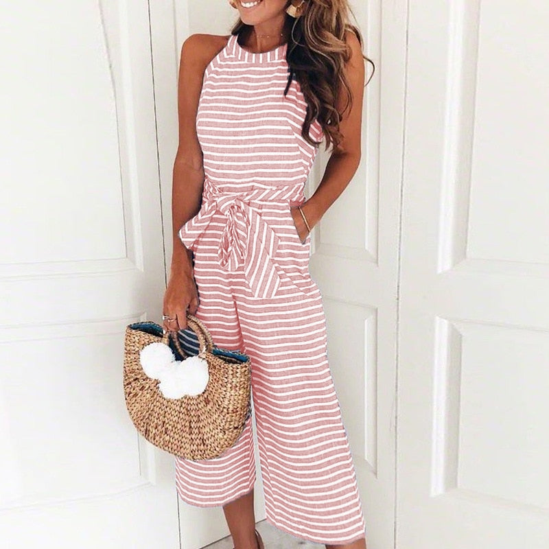 Gestreepte Dames Jumpsuit met Halternek – Vivienne