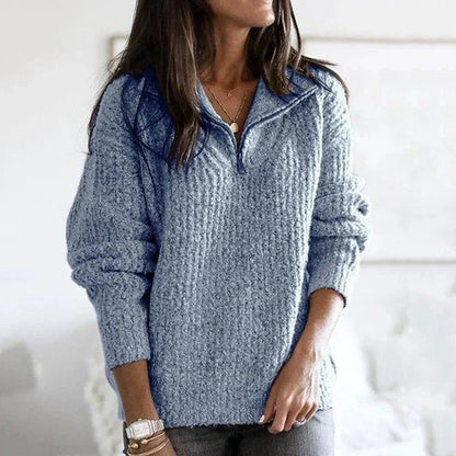 Dames Halfzip Trui met Structuur en Lange Mouwen - Noelle