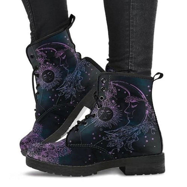 Dames Enkelboots met Herfstblad- en Maanmotief - Selene