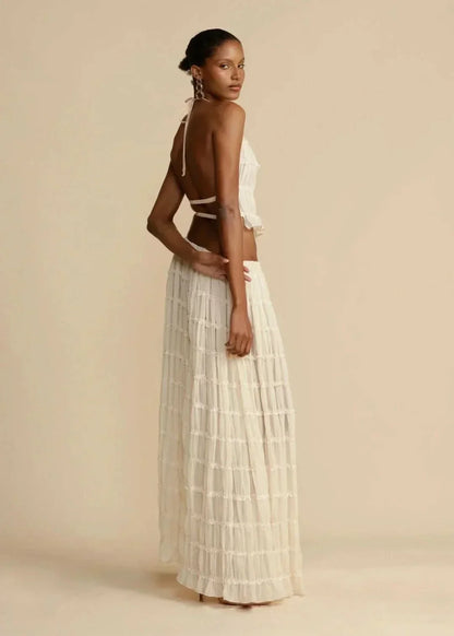 Tweedelige zomeroutfit voor dames met een Boho-rok en een schoudervrije top – Alina