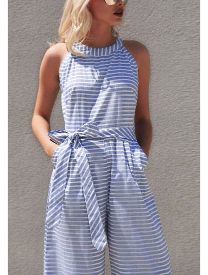 Gestreepte Dames Jumpsuit met Halternek – Vivienne