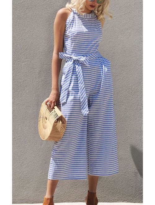 Gestreepte Dames Jumpsuit met Halternek – Vivienne