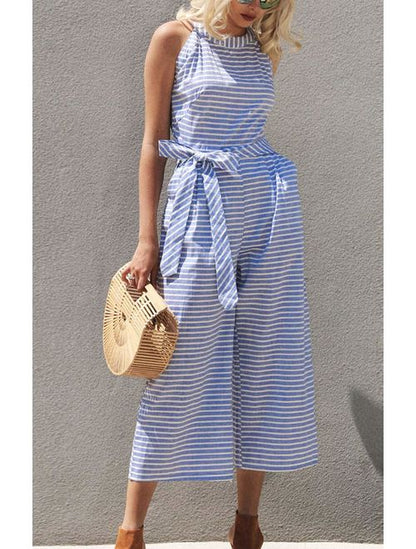 Gestreepte Dames Jumpsuit met Halternek – Vivienne