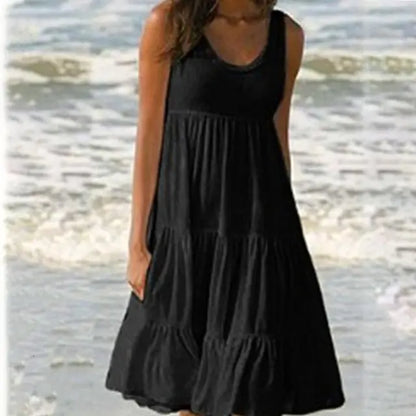 Trendy mouwloze mini jurk met ronde hals - Amelie