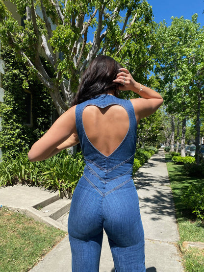 Hartvormige Rugloze Dames Denim Jumpsuit – Sakura