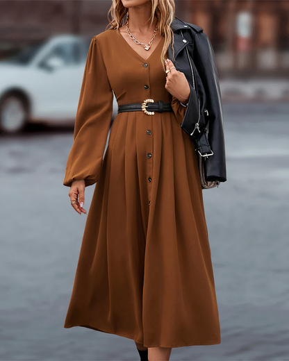 Maxi Herfst Jurk met Knoopsluiting – Amira