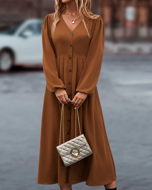 Maxi Herfst Jurk met Knoopsluiting – Amira