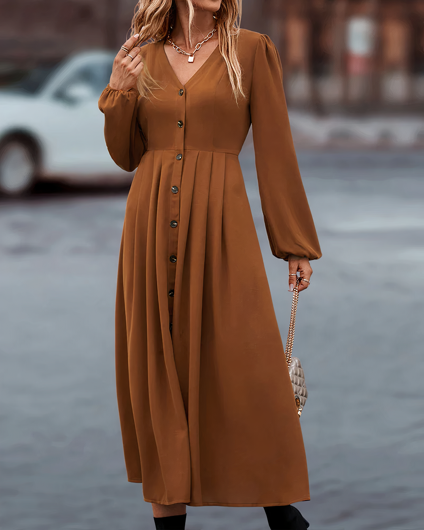Maxi Herfst Jurk met Knoopsluiting – Amira