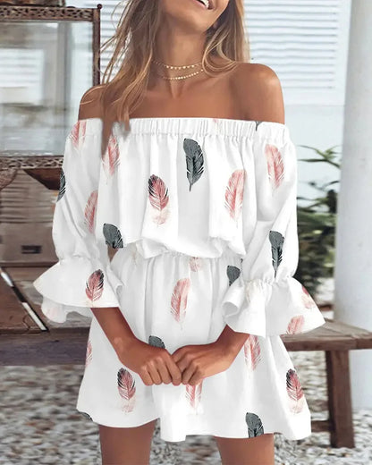 Trendy Boho mini jurkje met off-shoulder ontwerp en luchtige pasvorm - Ysa