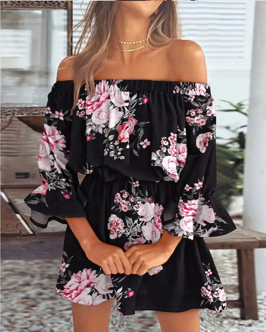 Trendy Boho mini jurkje met off-shoulder ontwerp en luchtige pasvorm - Ysa