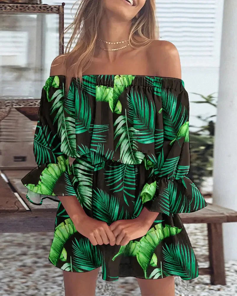 Trendy Boho mini jurkje met off-shoulder ontwerp en luchtige pasvorm - Ysa