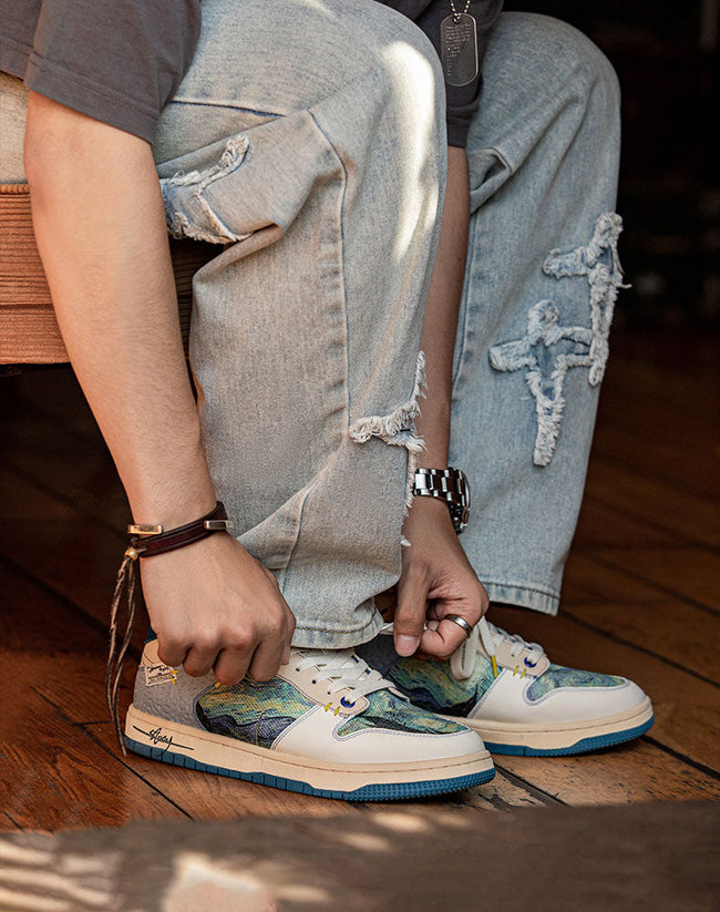 Artistieke uniseks sneakers met sterrennacht-design en comfortabele zool - Lior