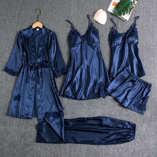 Satin slaapset 5-delig met kant voor dames – Liora