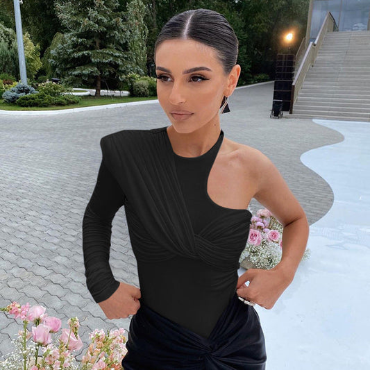 Stijlvolle dames lange mouwen bodysuit met drapeer-effect en figuuraccentuerend ontwerp – Mira