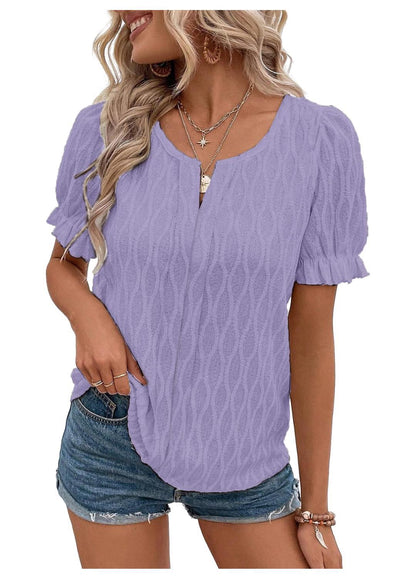 Luchtig & stijlvol dames pofmouwenshirt met kantaccent – Noemi