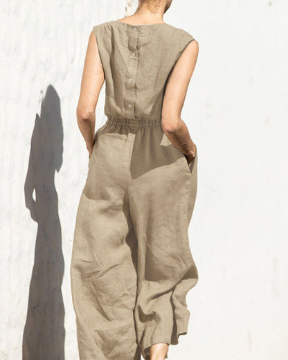 Mouwloze Dames Jumpsuit met Wijde Pijpen – Aurelia