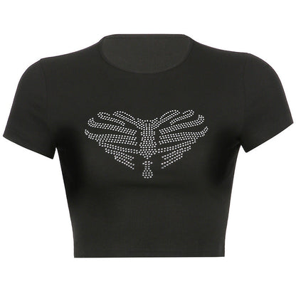 Trendy dames crop-top met strass-skeletpatroon - Yara