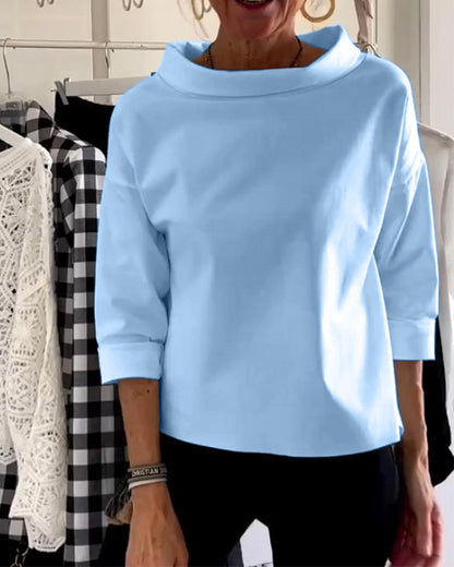 Dames Blouse met Hoge Kraag en 3/4 Mouwen – Mireille