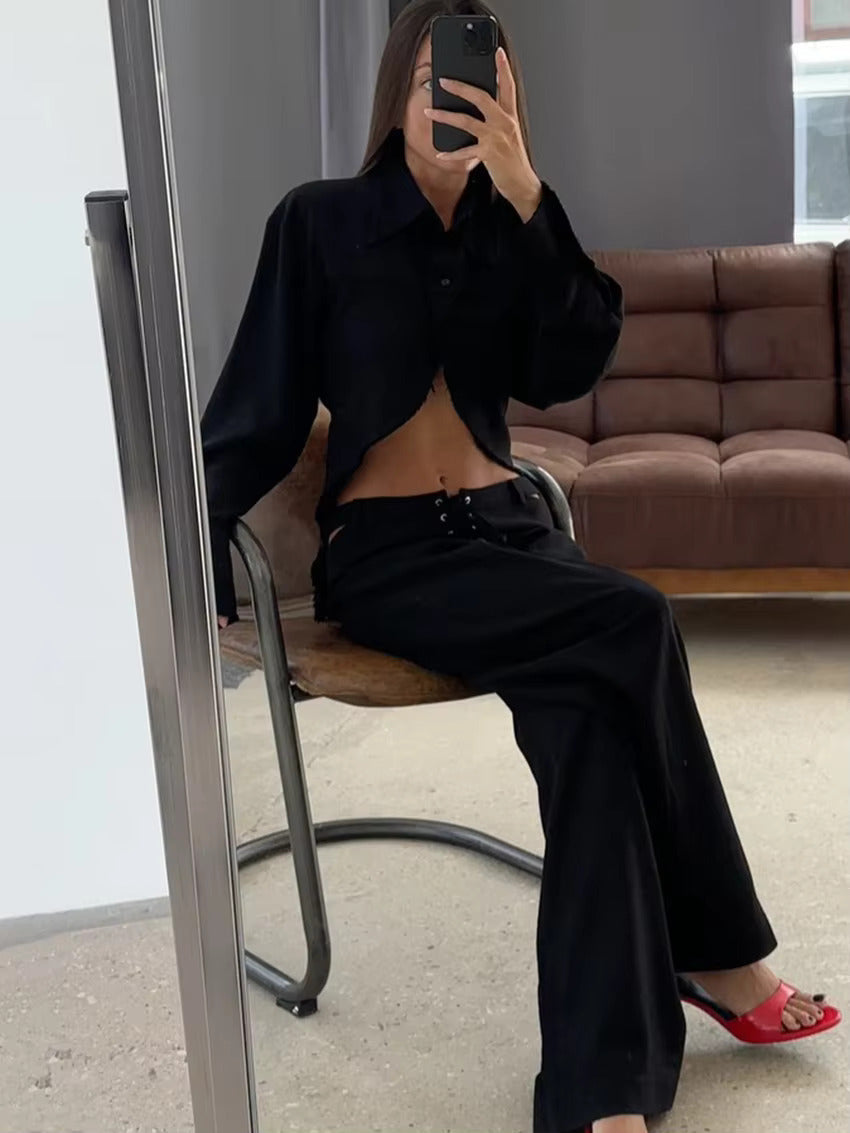 Luchtige & Stijlvolle Tweedelige Linnen Damessetmet Lange Mouwen Shirt en Broek – Nayela