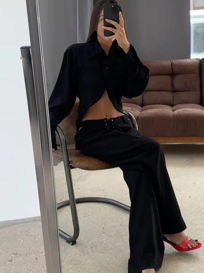 Luchtige & Stijlvolle Tweedelige Linnen Damessetmet Lange Mouwen Shirt en Broek – Nayela