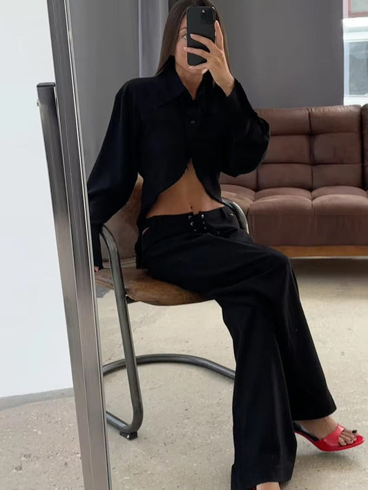 Luchtige & Stijlvolle Tweedelige Linnen Damessetmet Lange Mouwen Shirt en Broek – Nayela