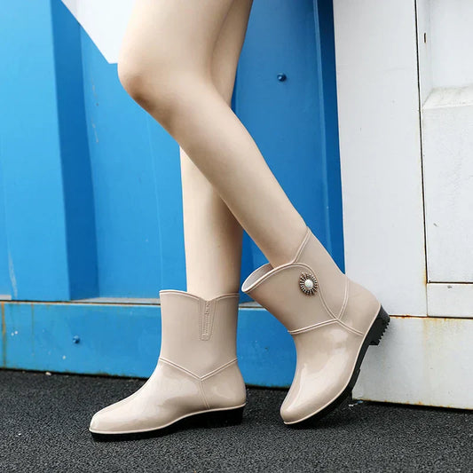 Dames Regenlaarzen waterdicht met bloemen-detail & profielzool – Serelina