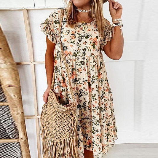 Boho Bloemenjurk met Ruches en Taillesnit – Calista