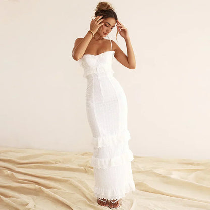 Stijlvolle Witte Geborduurde Maxi Jurk – Alina