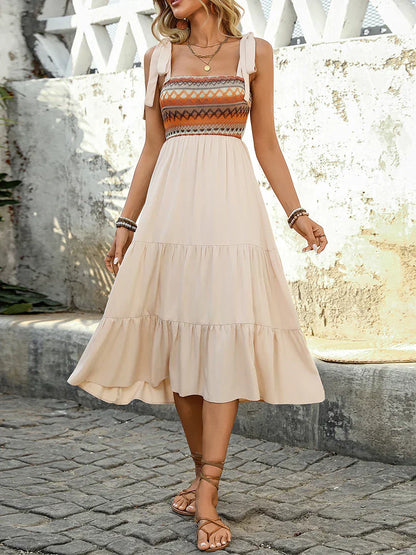 Beige Luchtige & Stijlvolle Midi Jurk - Lina
